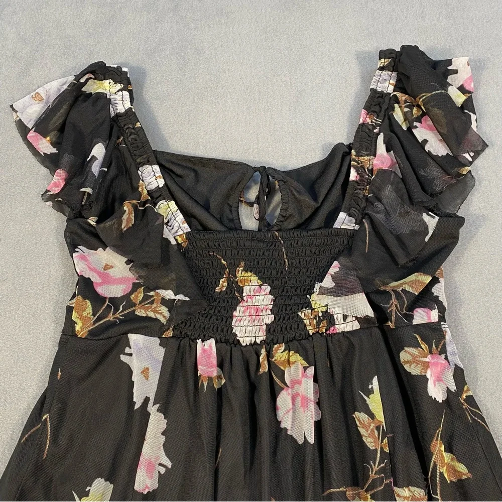 American Rag Women’s Sheer Black Floral Dress, Ruffled Sleeves, Lined,Size M - Picture 4 of 9
